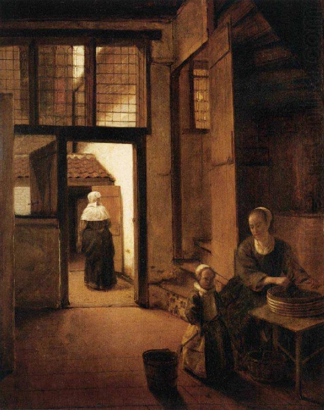 Pieter de Hooch Woman Peeling Vegetables in the Back Room of a Dutch House china oil painting image